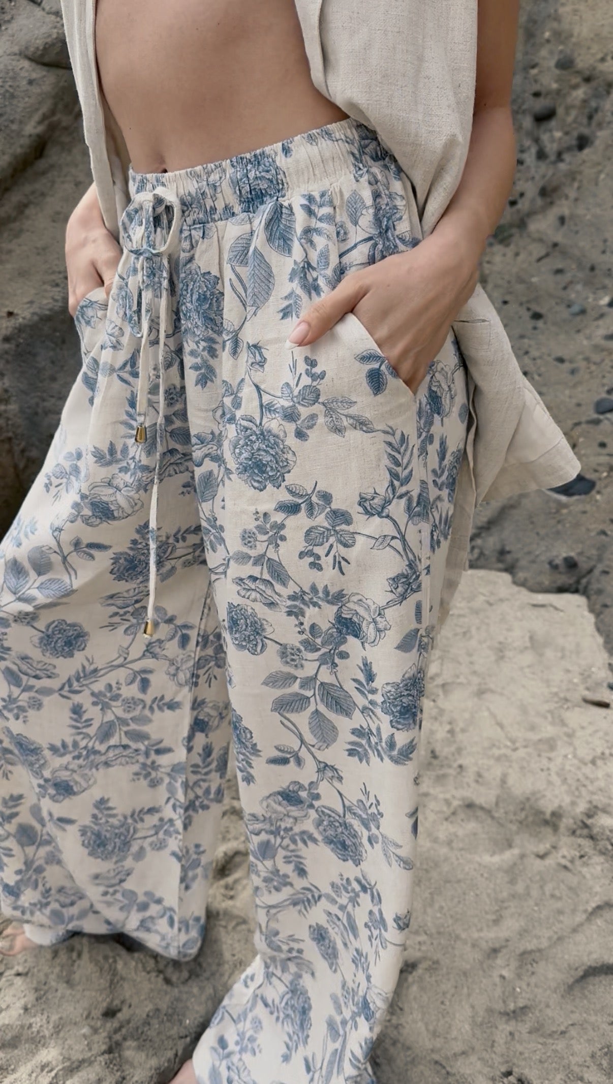 Blue Rose Linen Pants