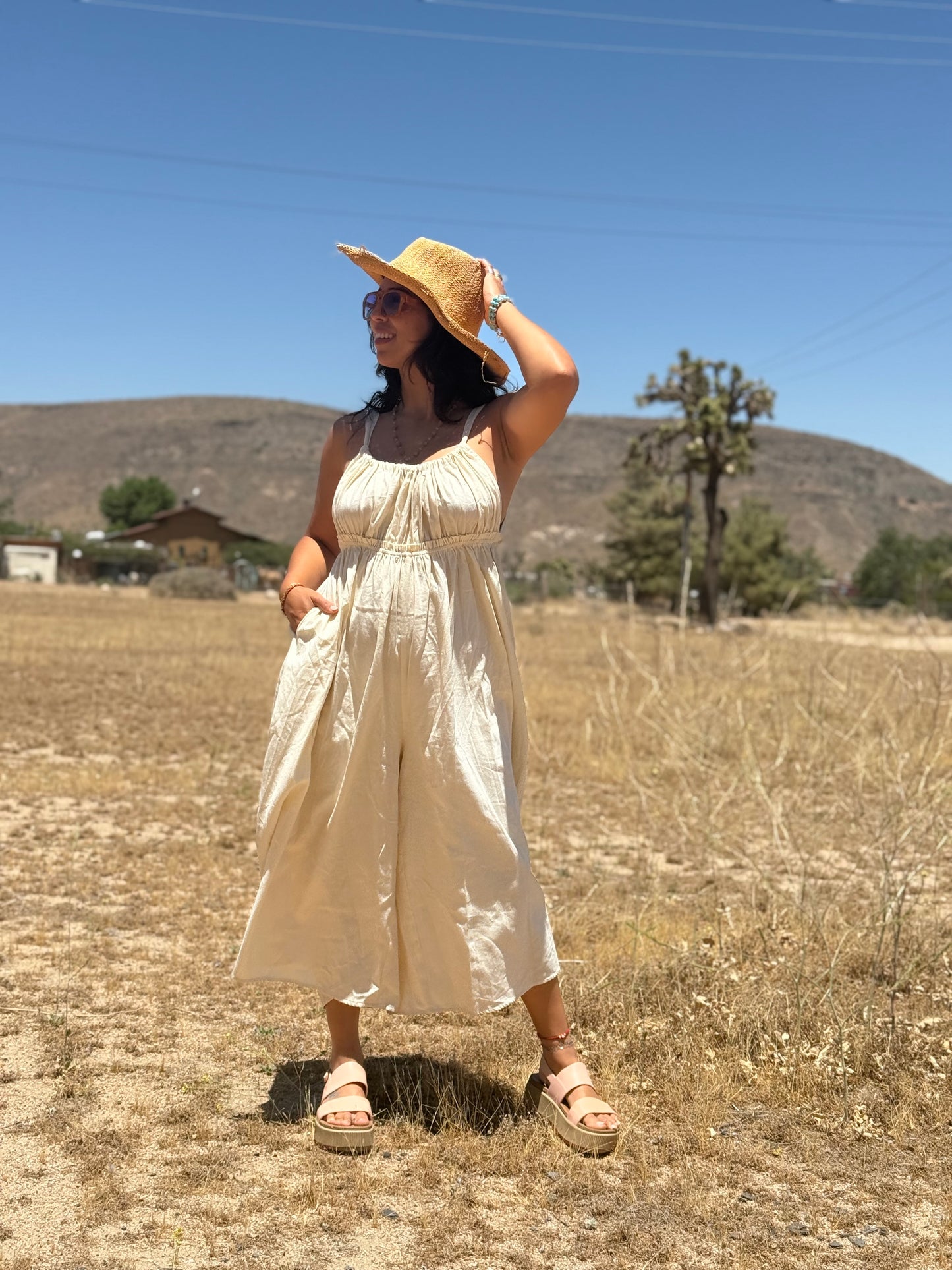 Cream Cotton Culotte Jumpsuit