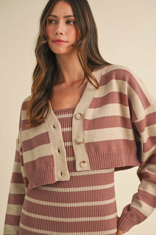 Raspbery Ribbed Dress + Cardi Set