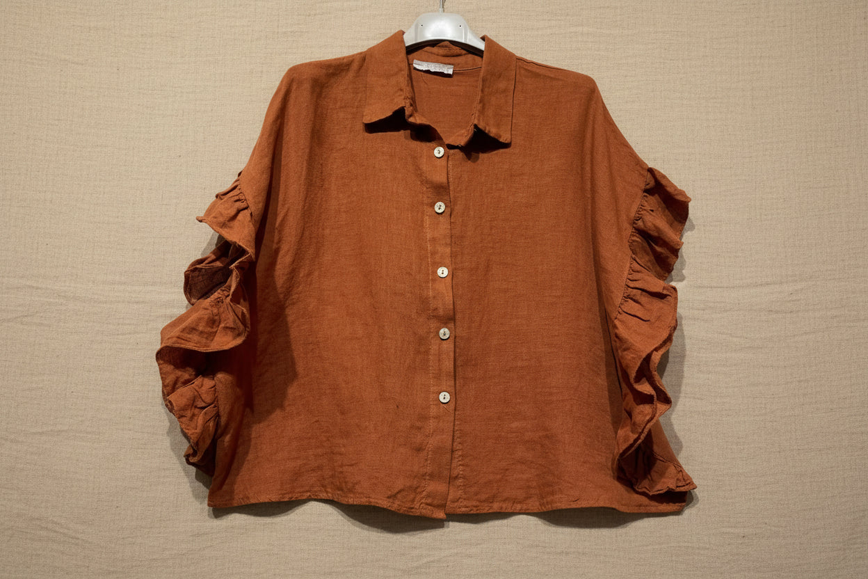 Ruffle Sleeve Linen Top