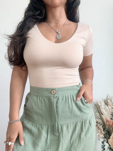 Cream Seamless Short Sleeve Top