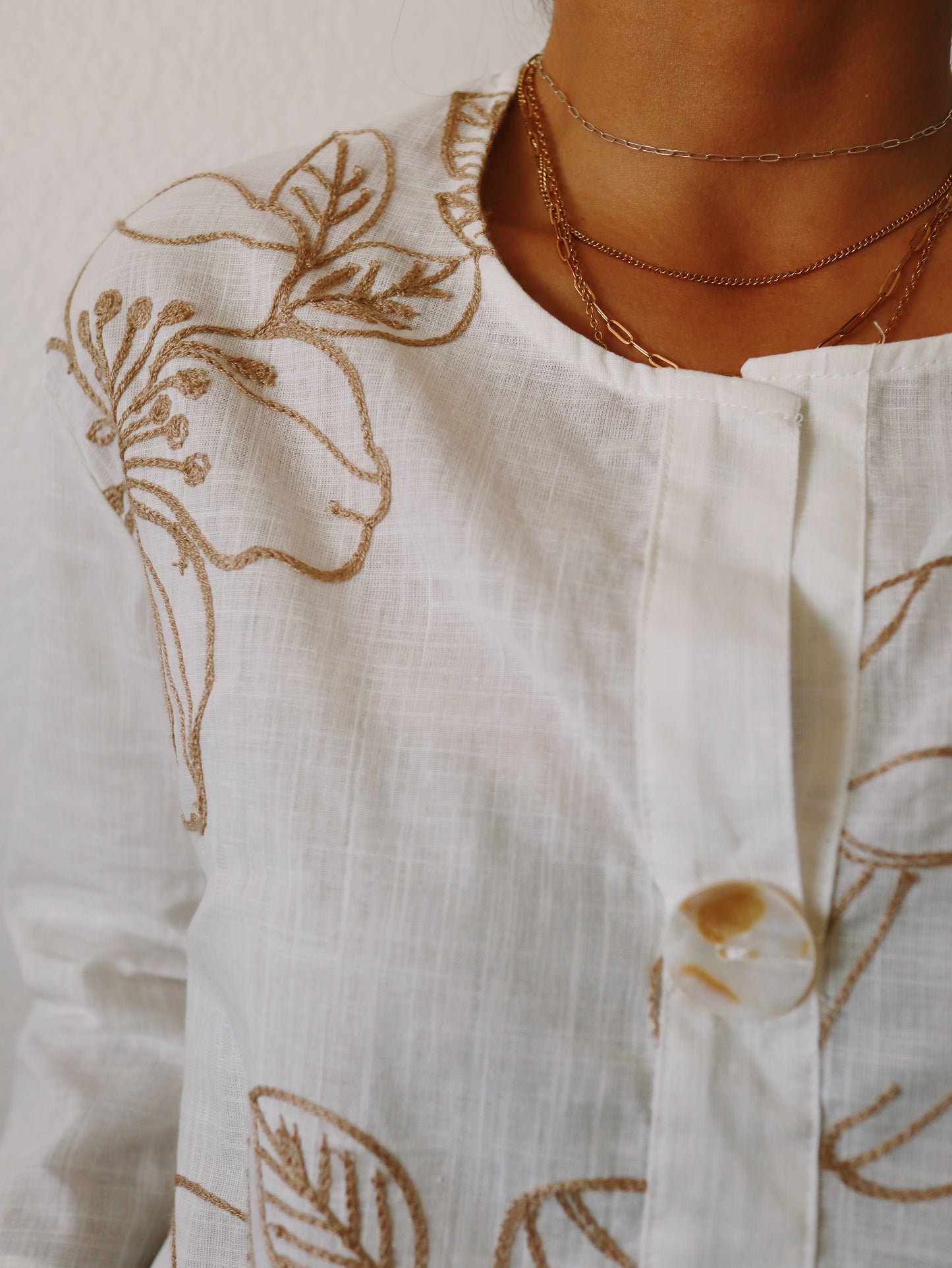 Vakaru Beige Embroidered Top