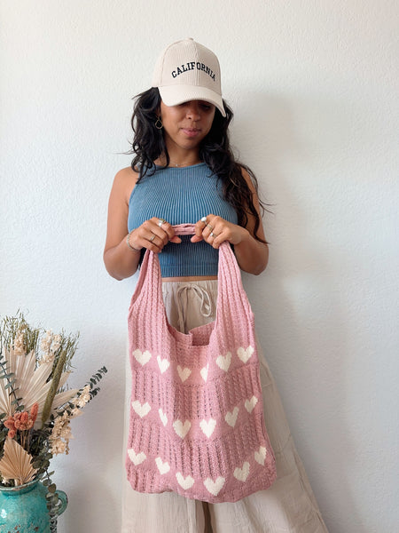 Pink Heart Knit Bag