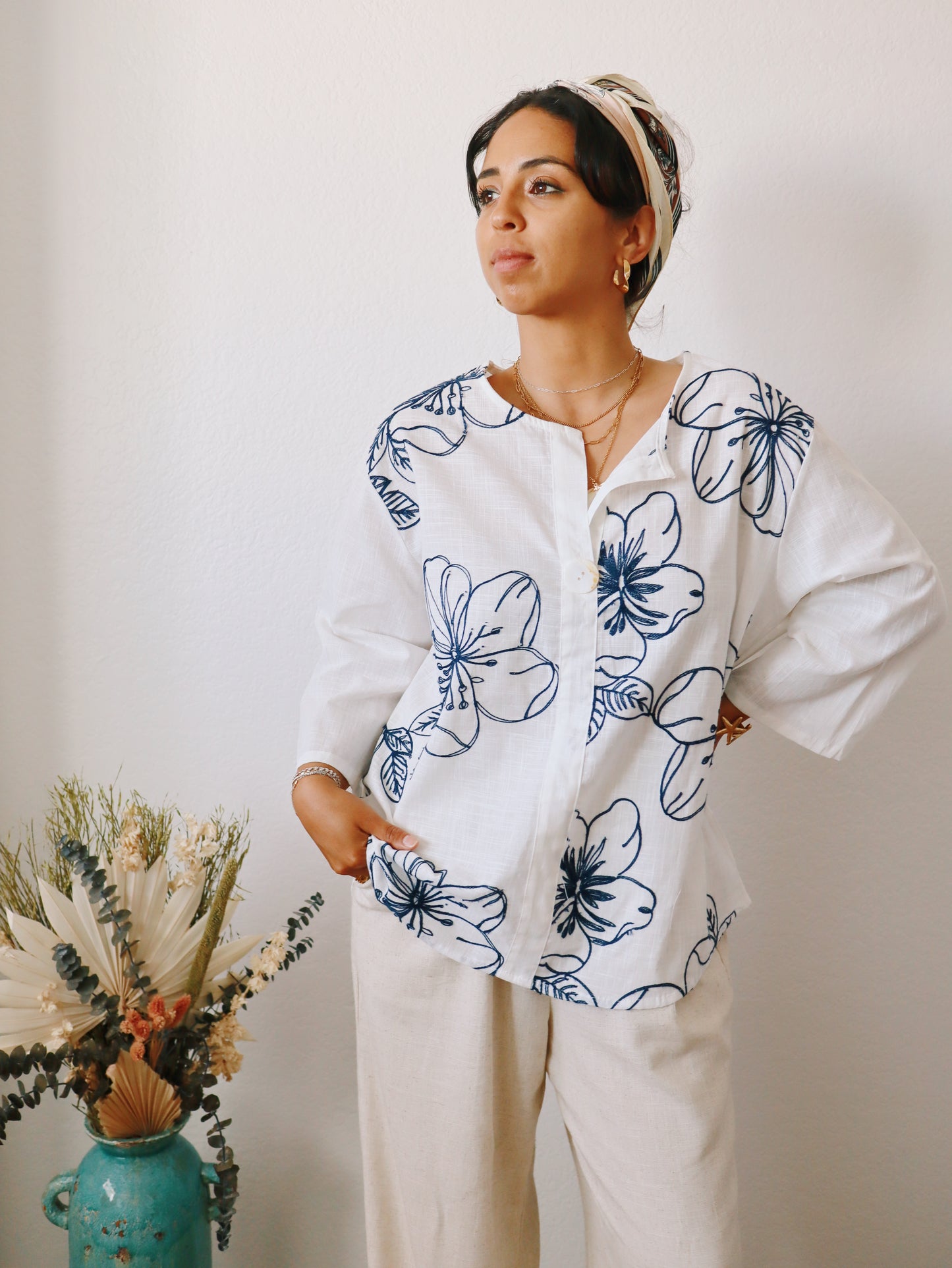Vakaru Blue Embroidered Top