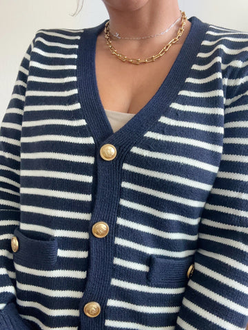 Navy Blue Striped Cardigan