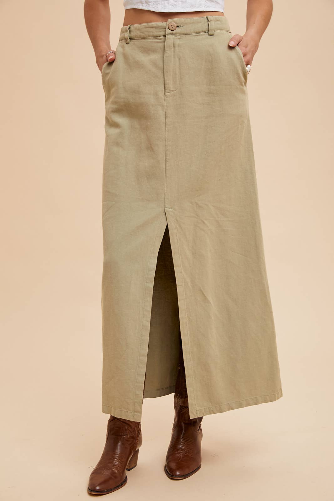 Sage Linen Maxi Skirt