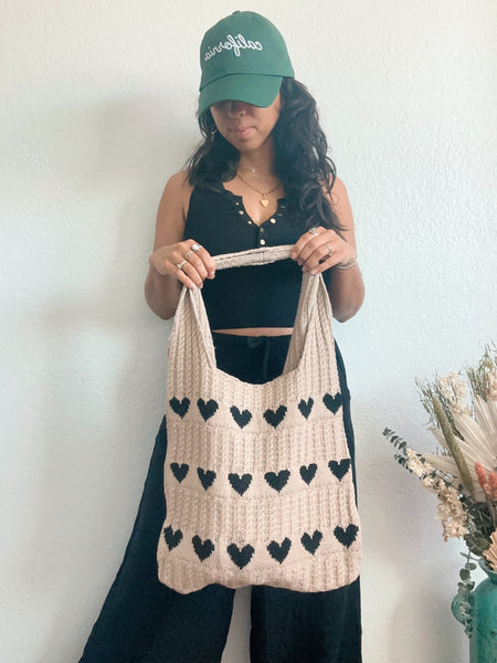 Black Heart Knit Bag