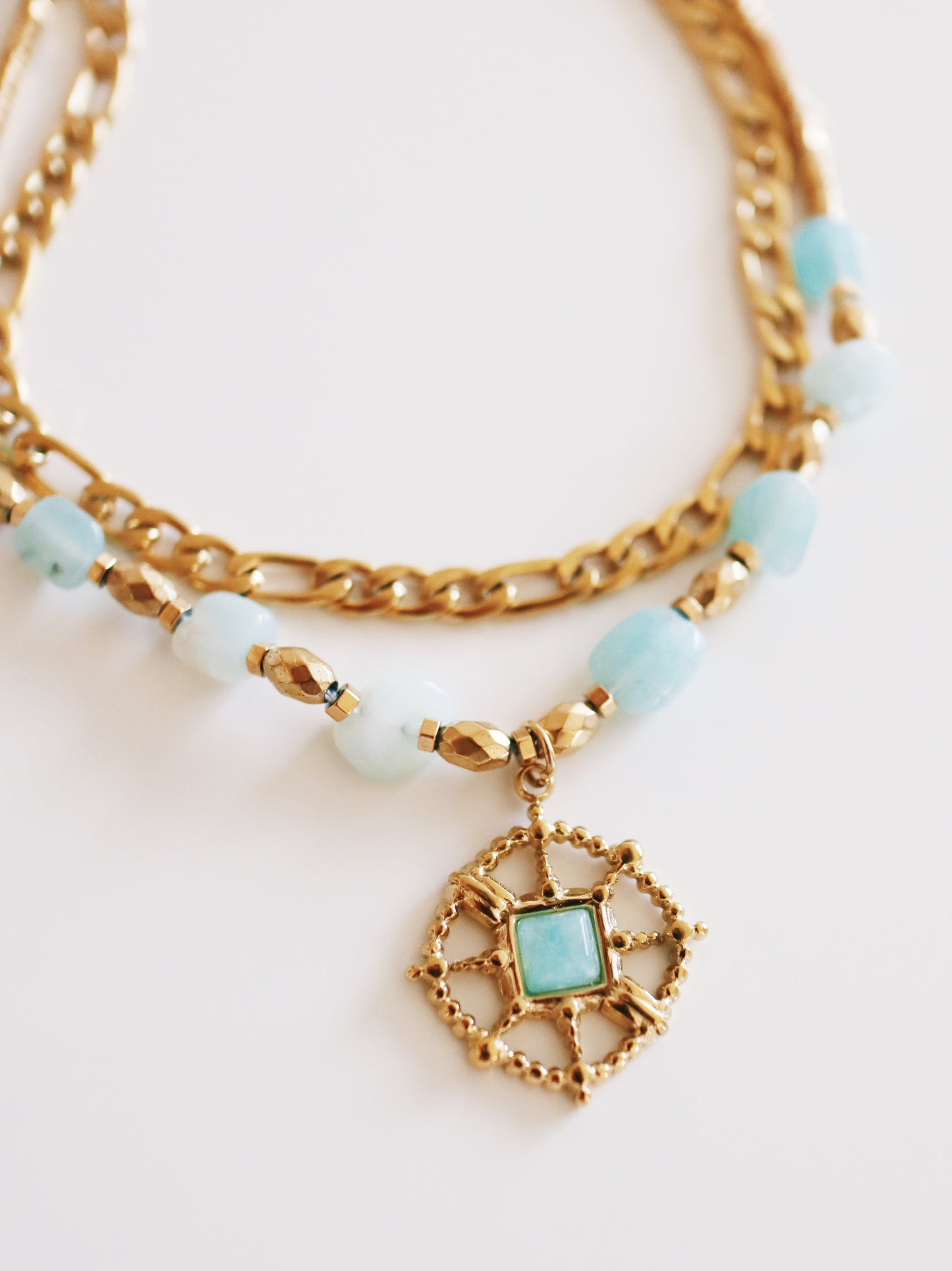 Aquamarine Figaro Bracelet Set