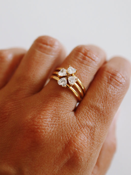 Heart Clover Ring Stack