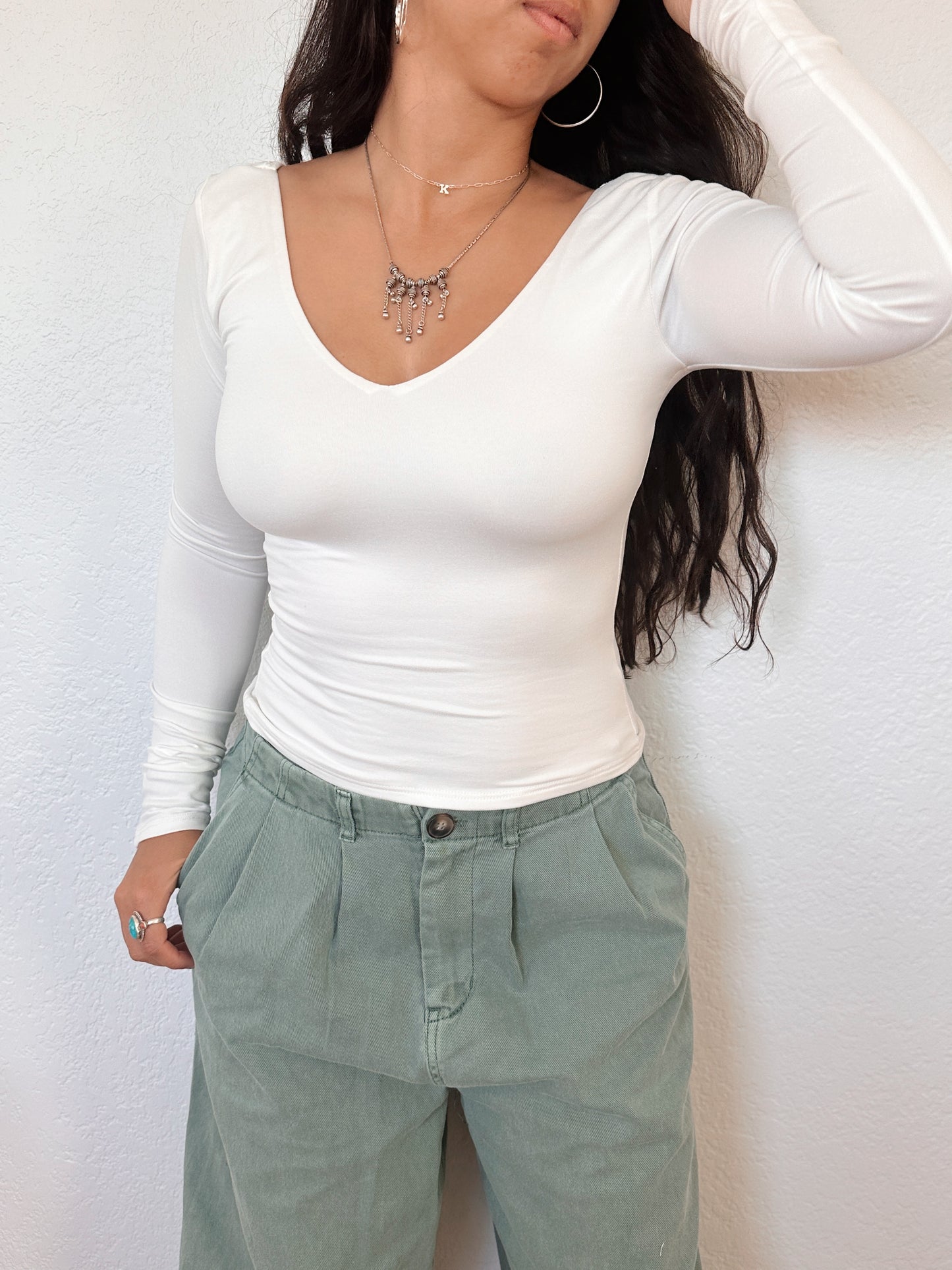 White Seamless Long Sleeve Top