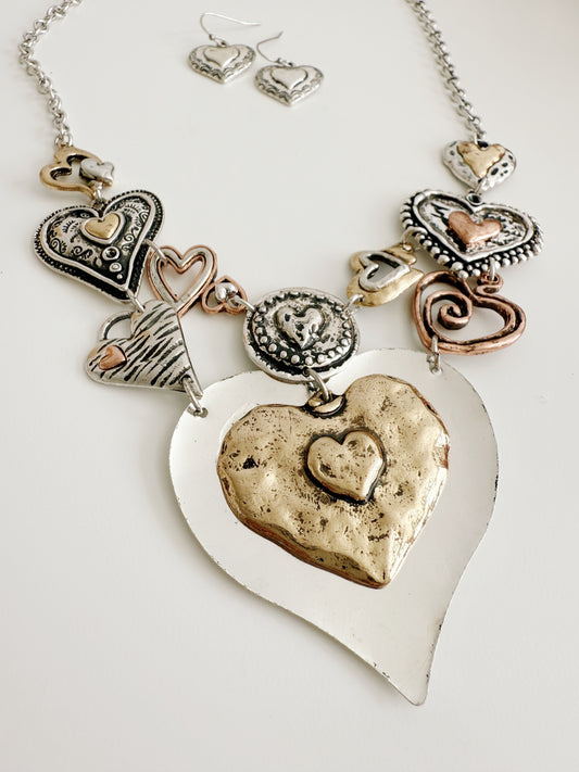 Two Tone Hearts Necklace