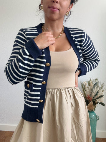 Navy Blue Striped Cardigan