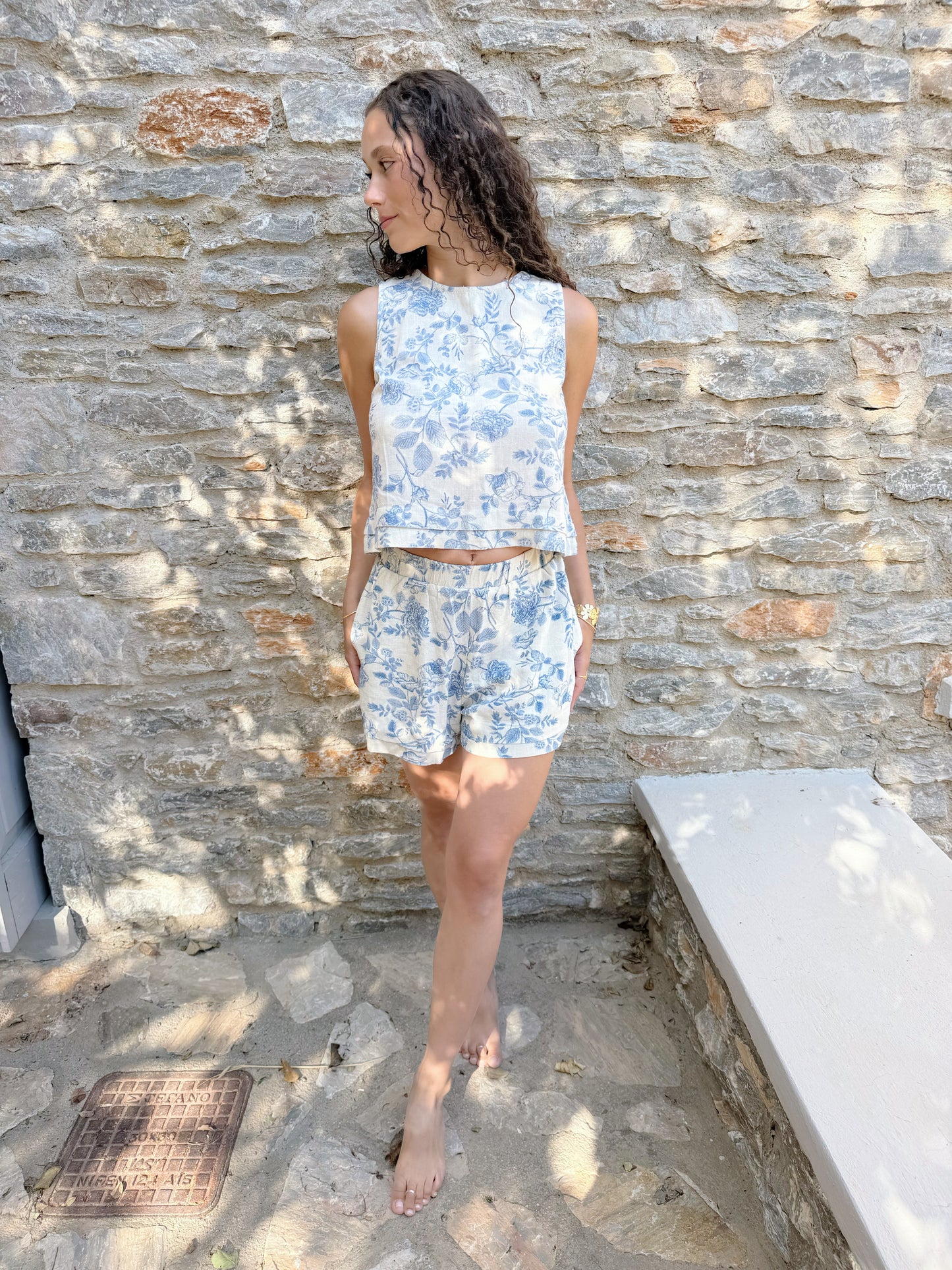 Blue Rose Linen Shorts