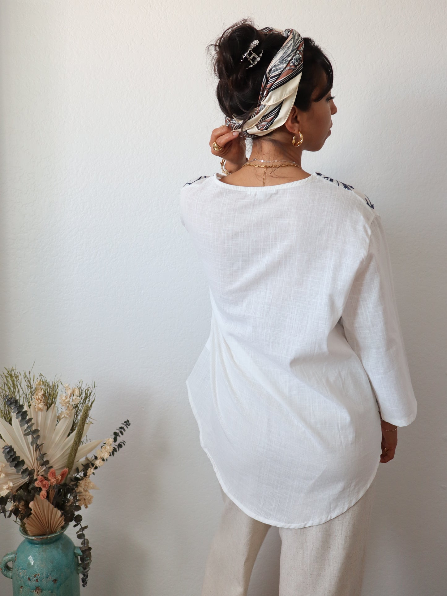 Vakaru Blue Embroidered Top