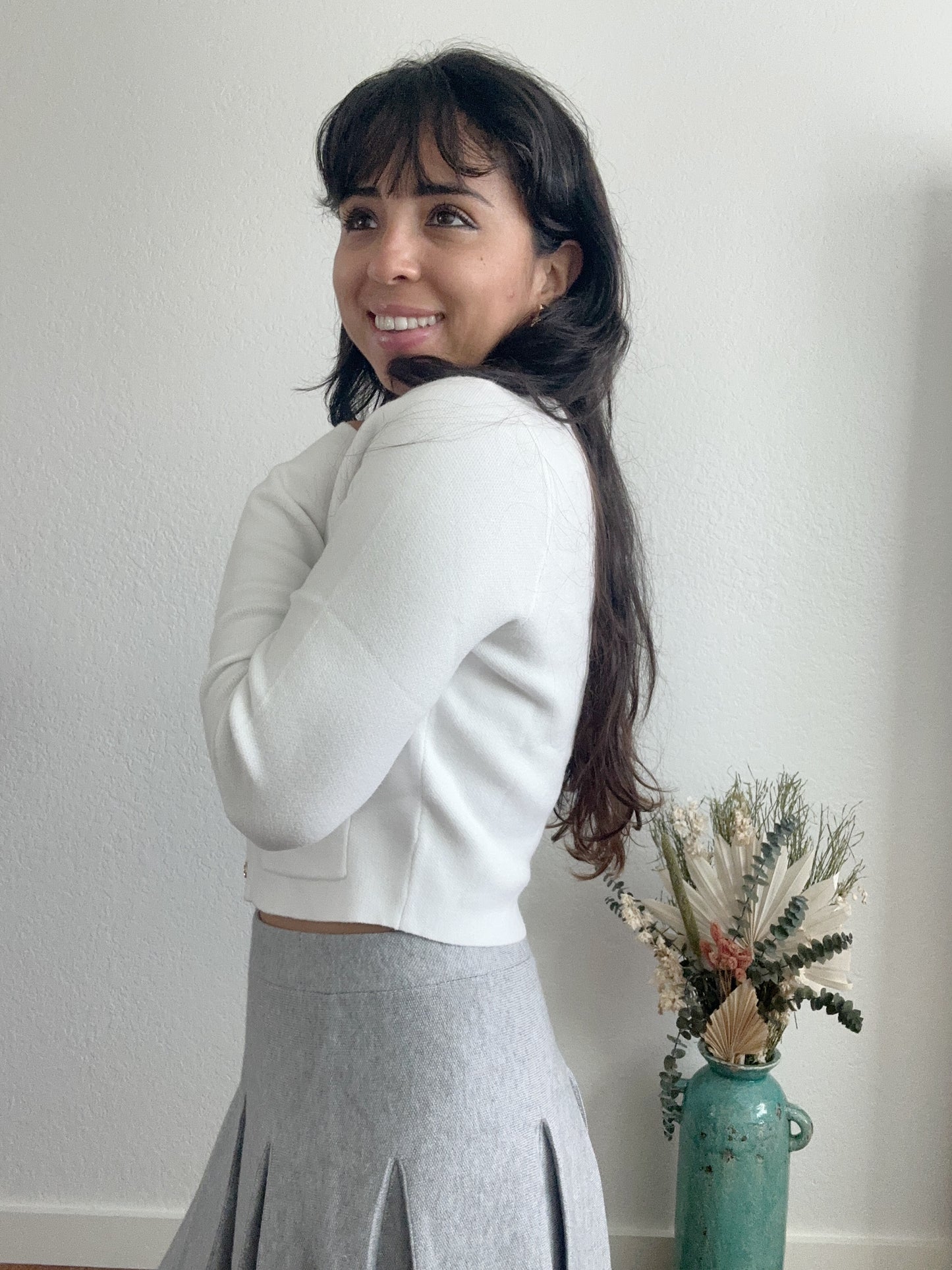 White Cardi + Bow Buttons