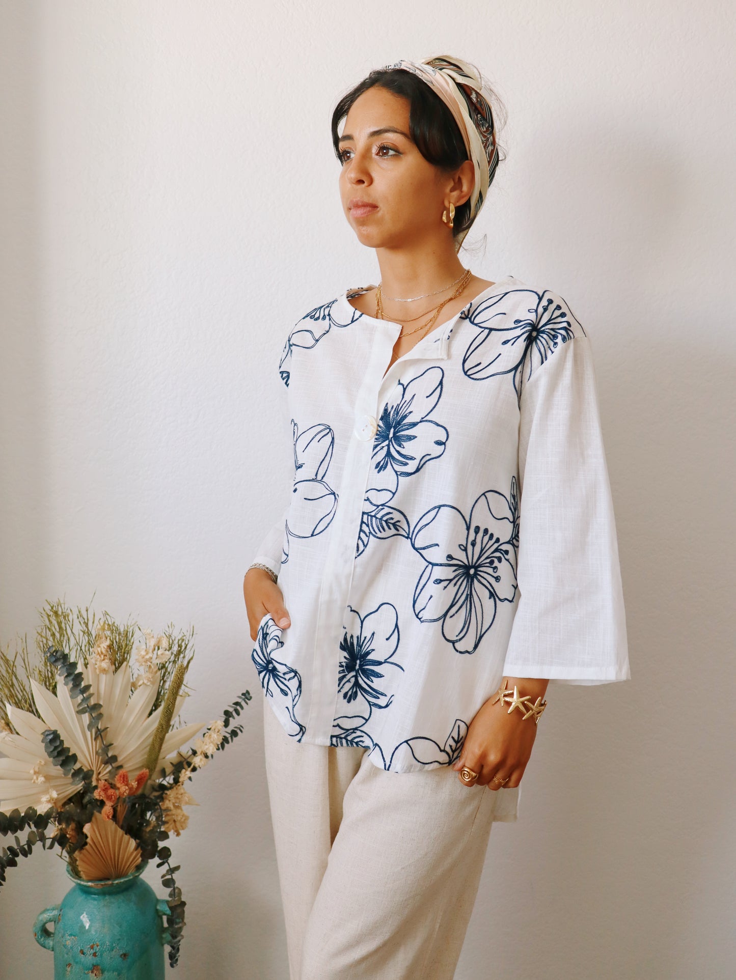 Vakaru Blue Embroidered Top