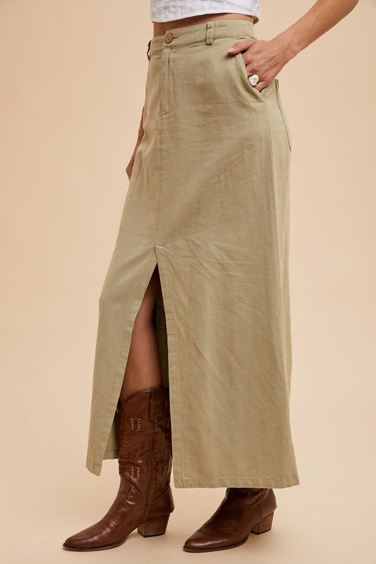 Sage Linen Maxi Skirt