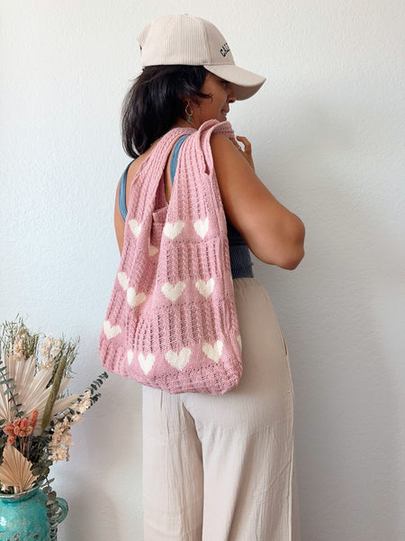 Pink Heart Knit Bag