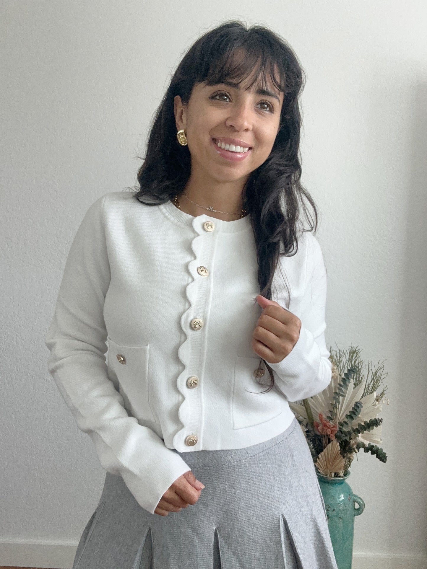 White Cardi + Bow Buttons