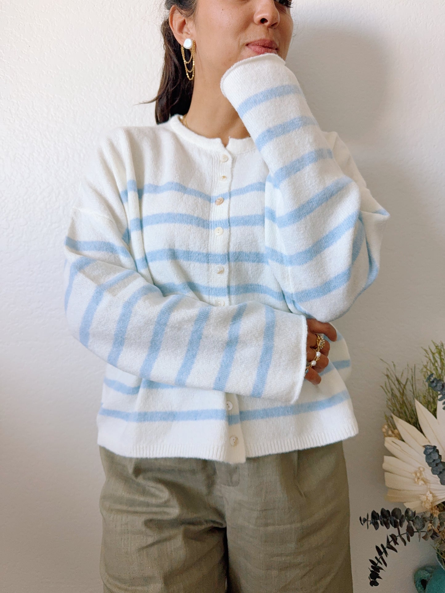 Sea Foam Striped Cardigan