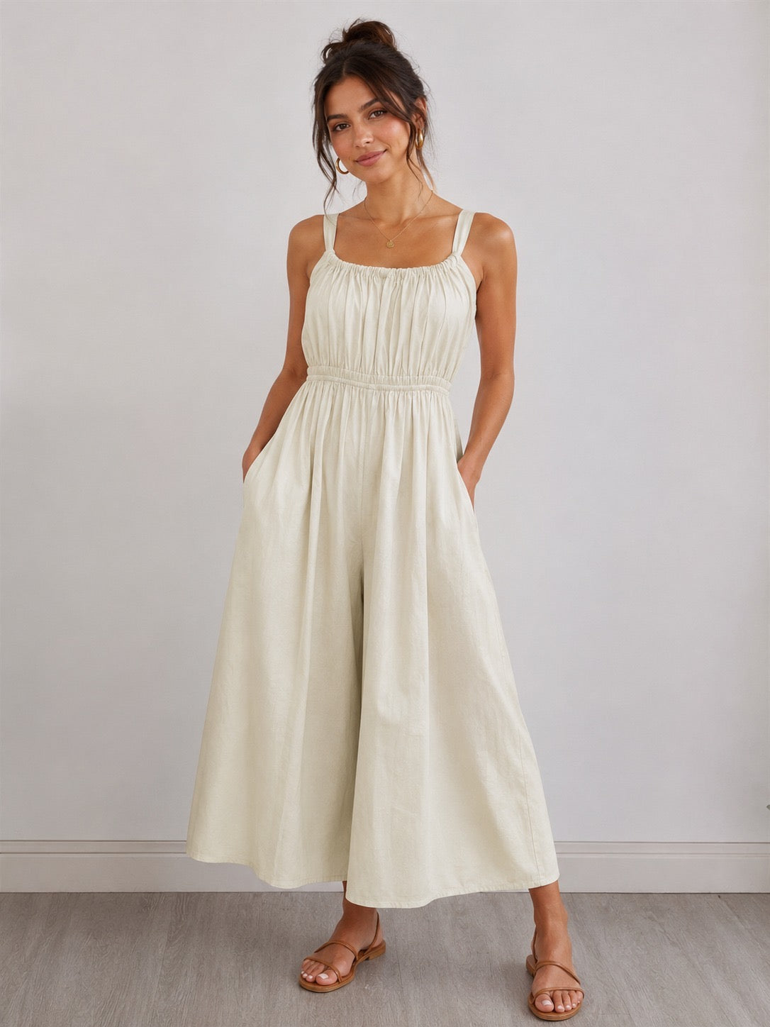 Cream Cotton Culotte Jumpsuit