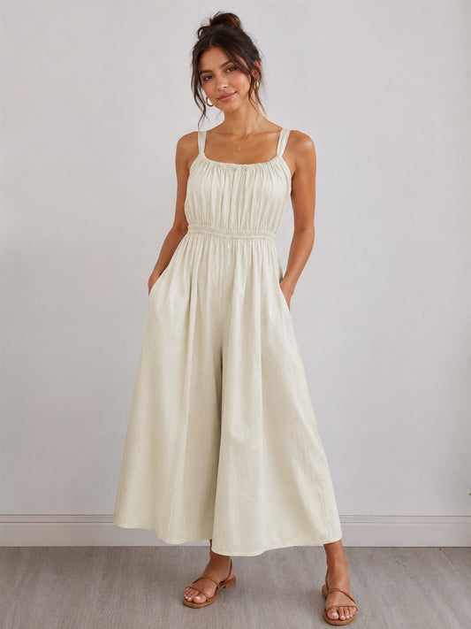 Cream Cotton Culotte Jumpsuit