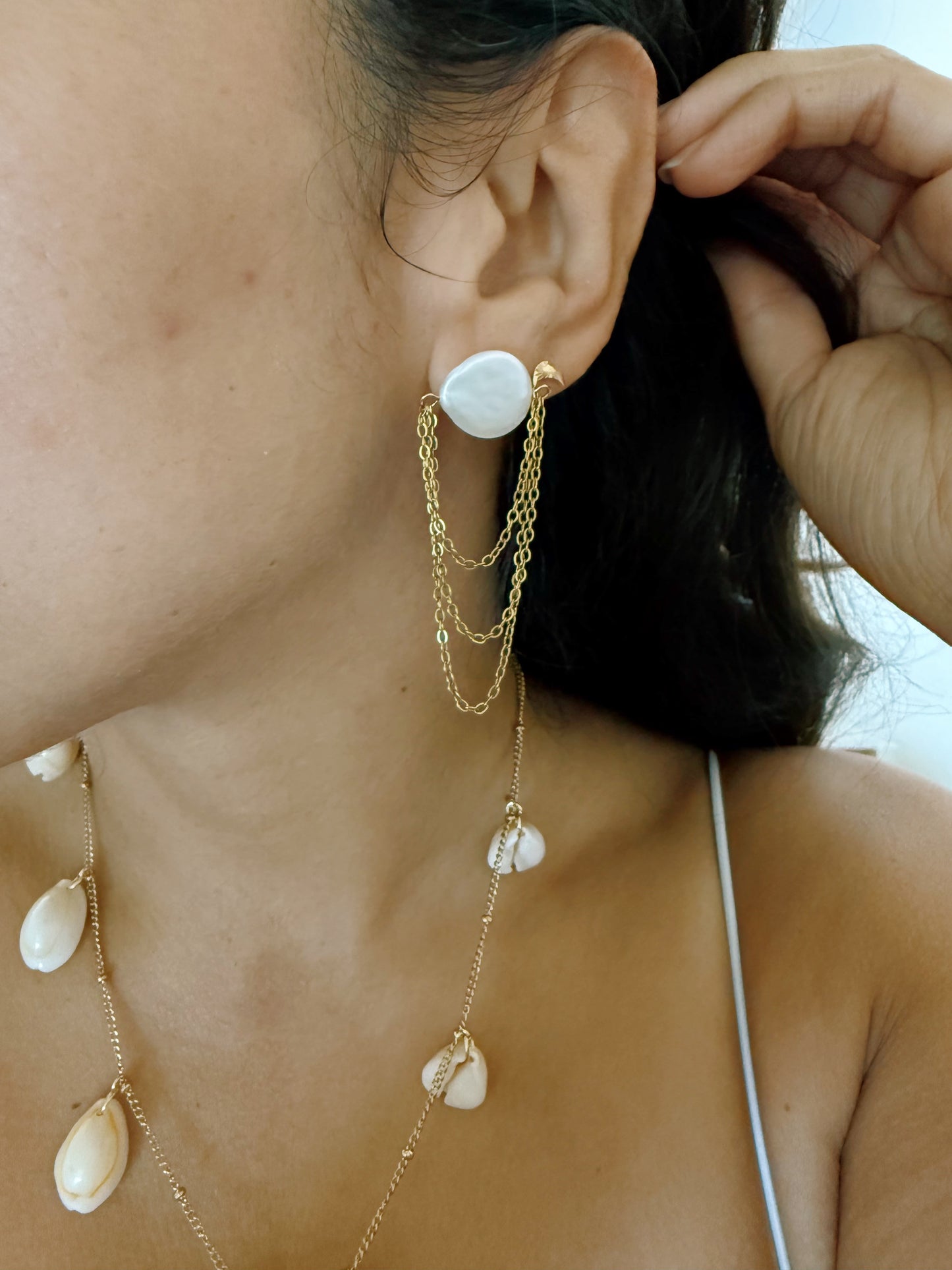 Pearl Chain Drape Earrings