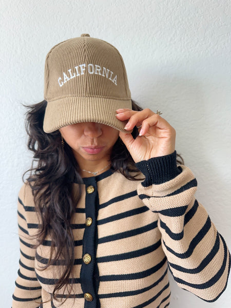 Beige Ribbed California Cap