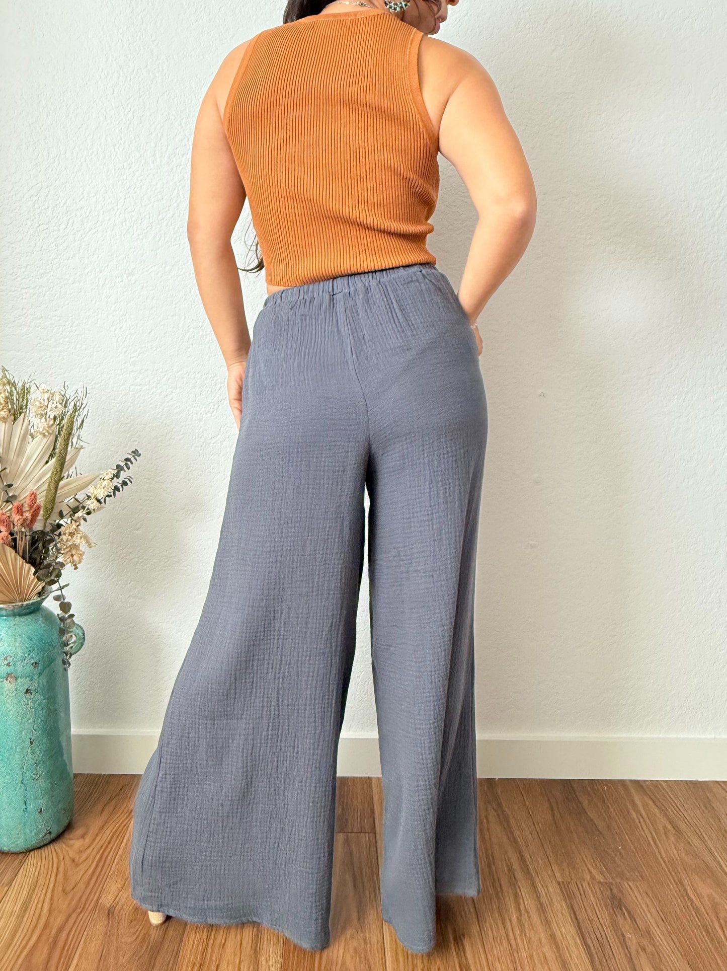 Charcoal Cotton Wide Leg Pants