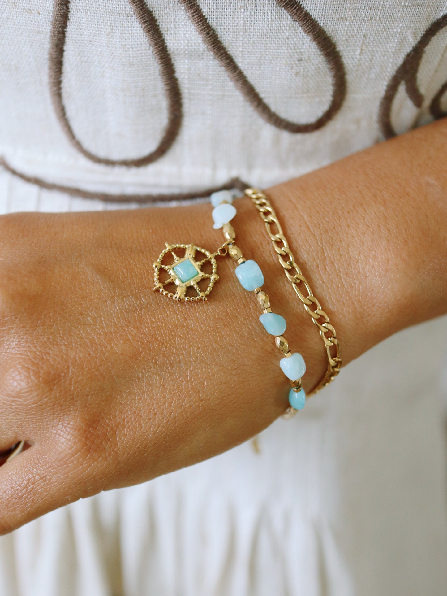 Aquamarine Figaro Bracelet Set