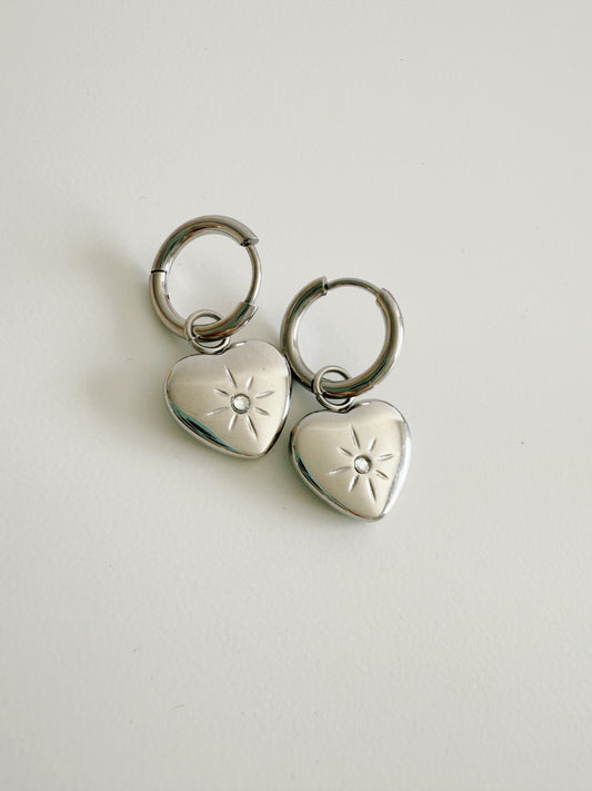 Silver Heart Charm Hoops