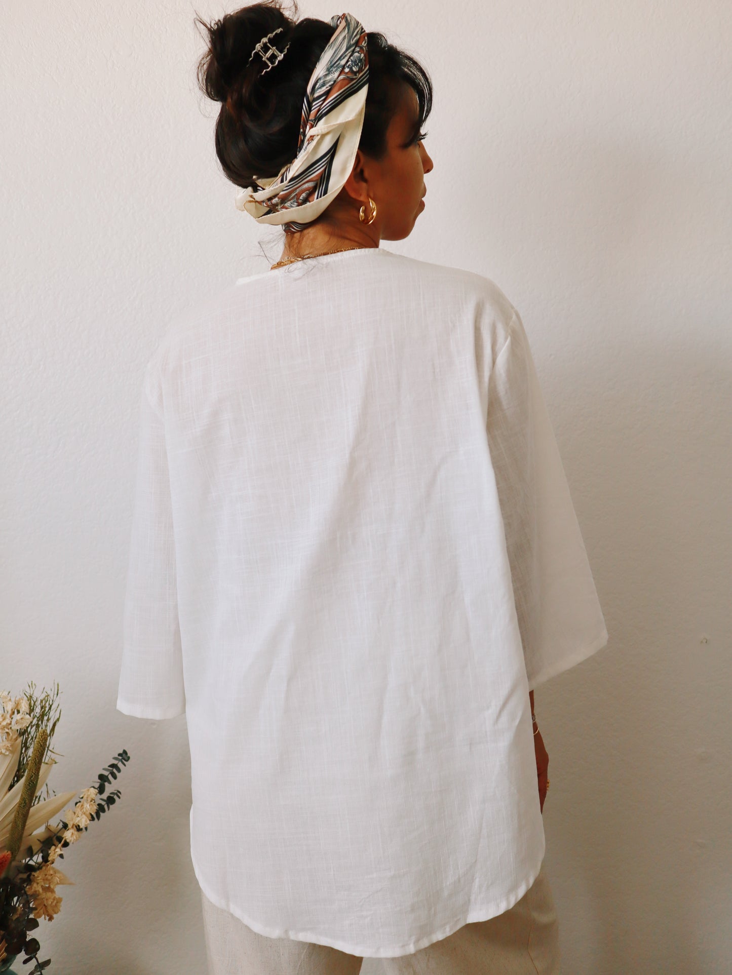 Vakaru Beige Embroidered Top