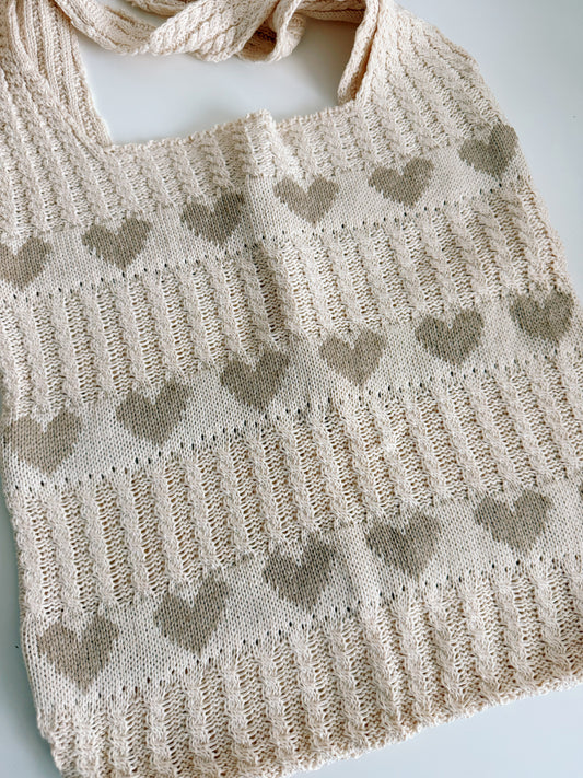 Beige Heart Knit Bag