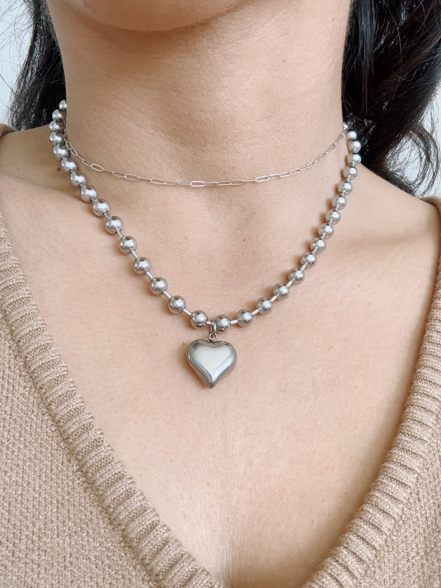 Silver Chunky Heart Necklace