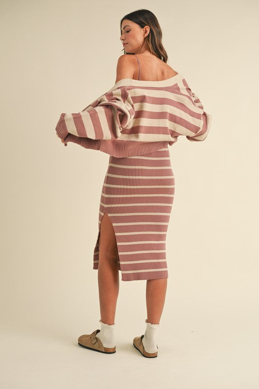 Raspbery Ribbed Dress + Cardi Set