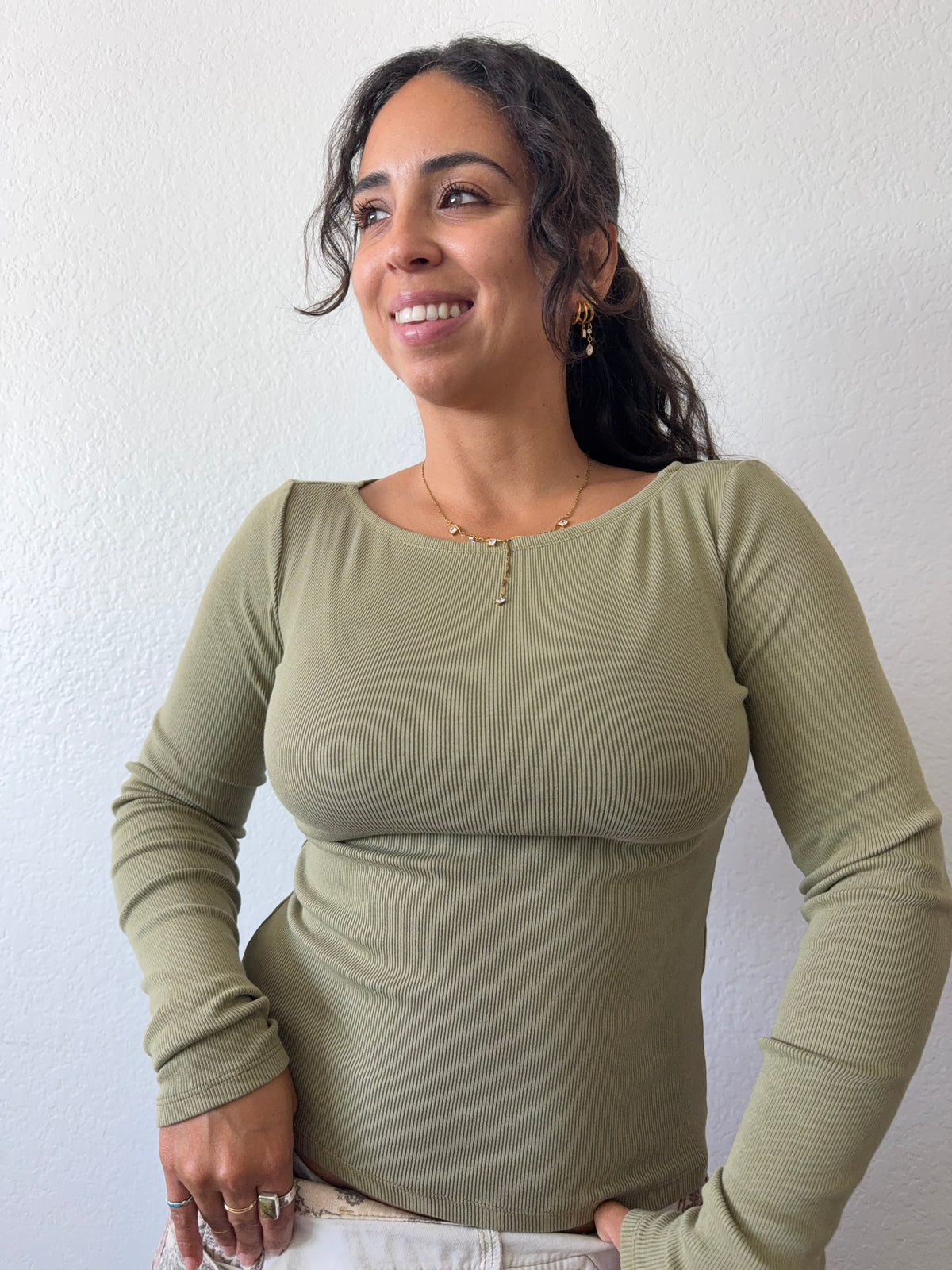 Sage Ribbed Long Sleeve Top