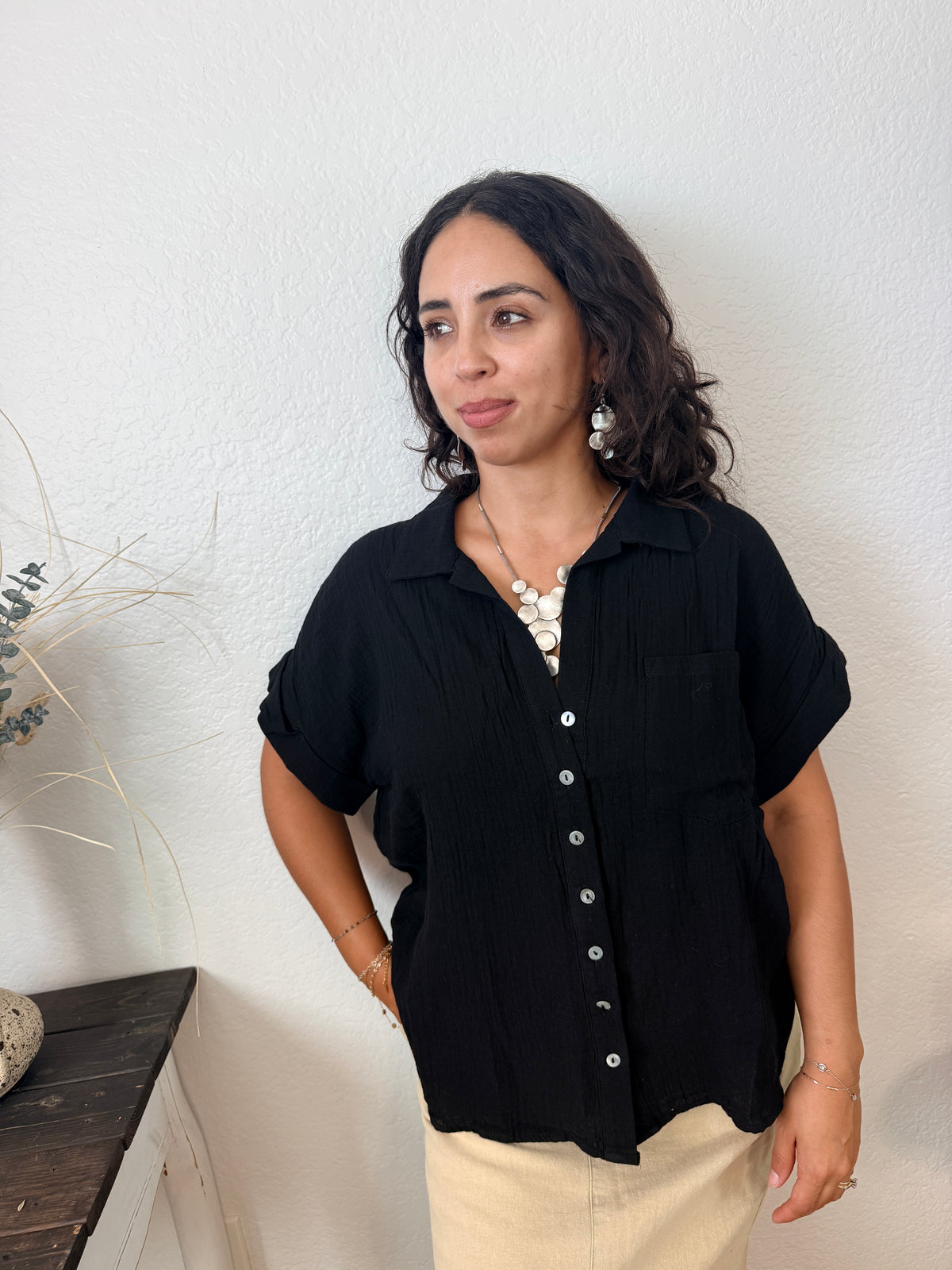 Black Gauzy Cotton Top