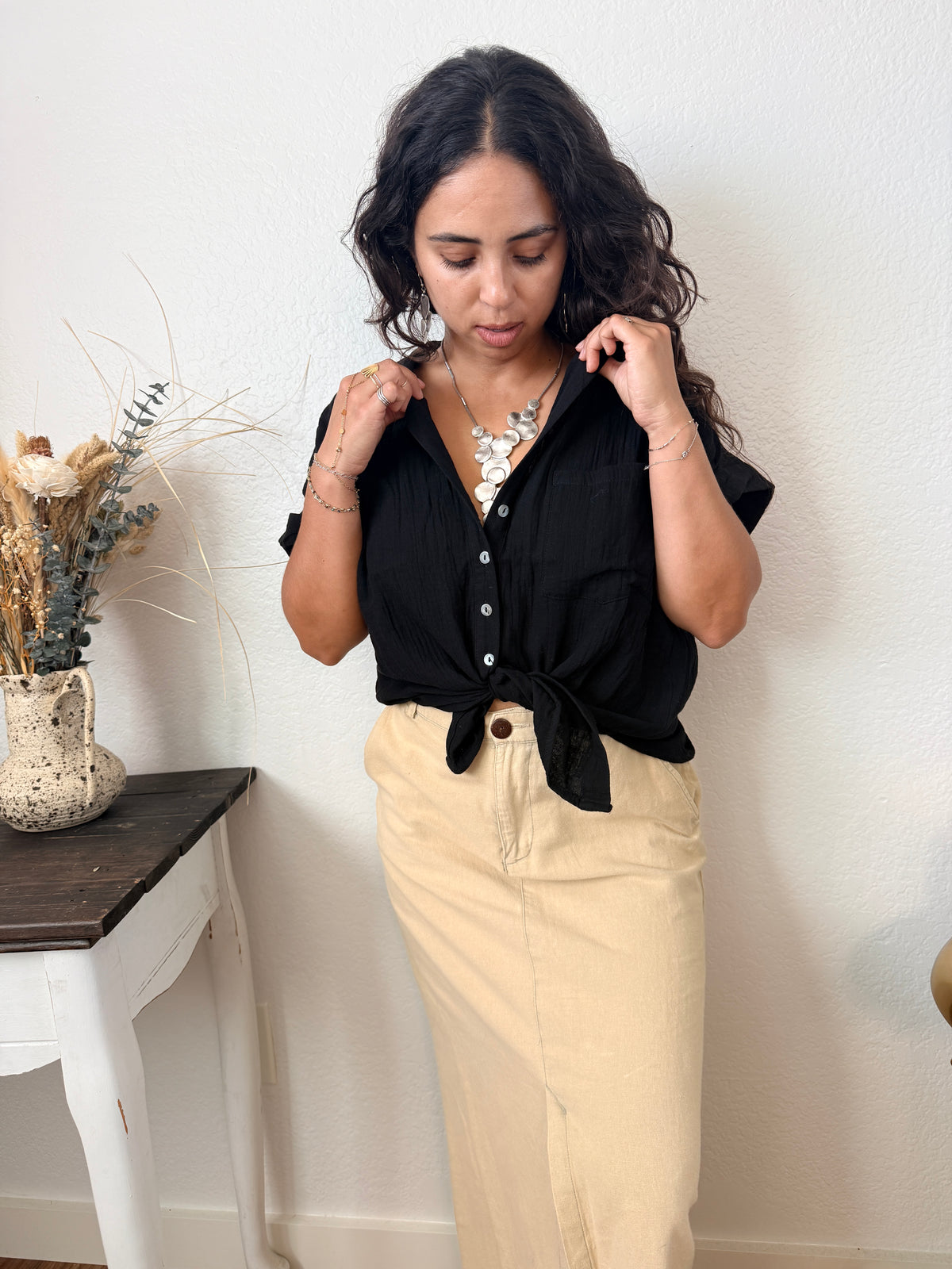 Black Gauzy Cotton Top