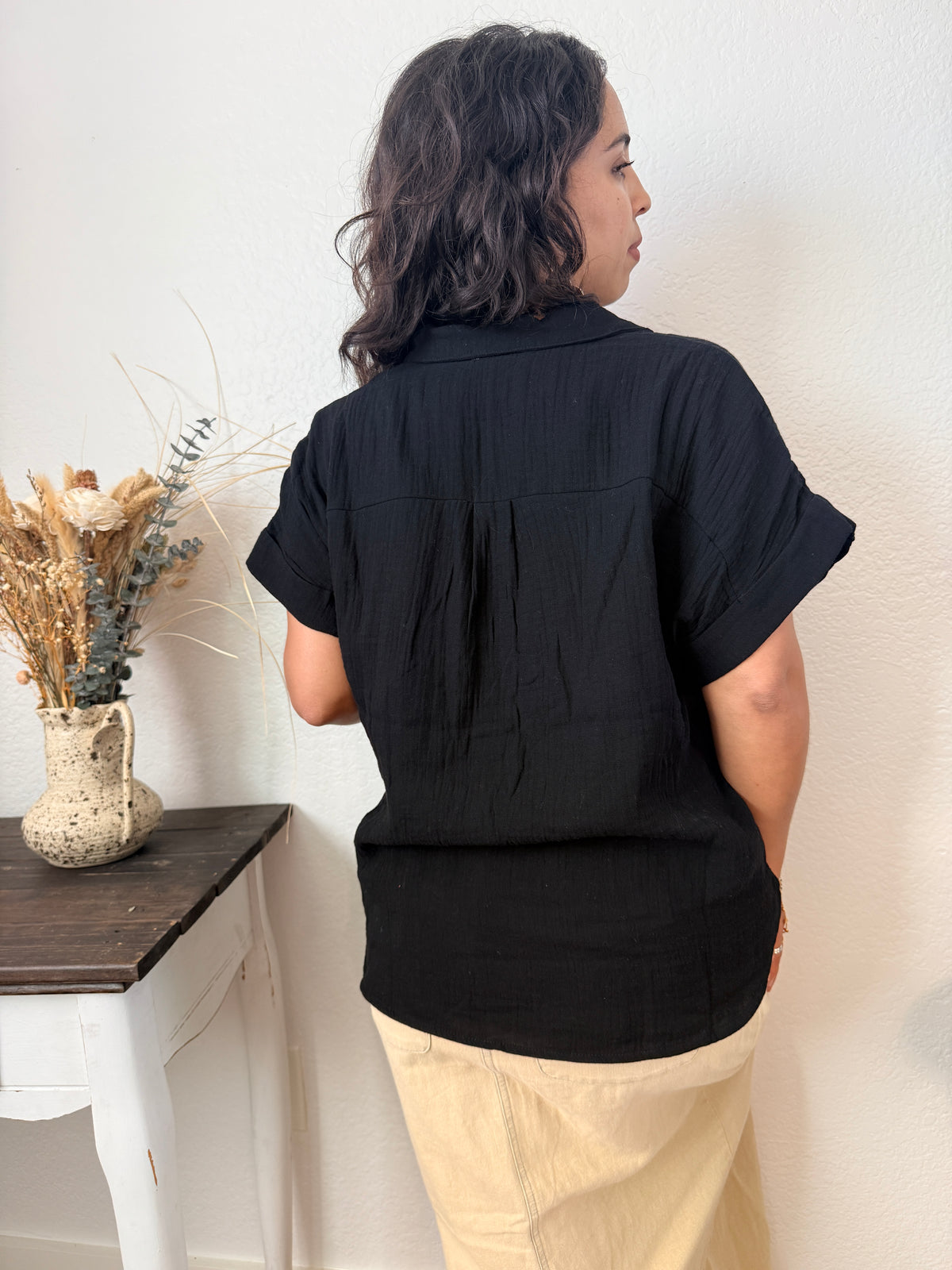 Black Gauzy Cotton Top