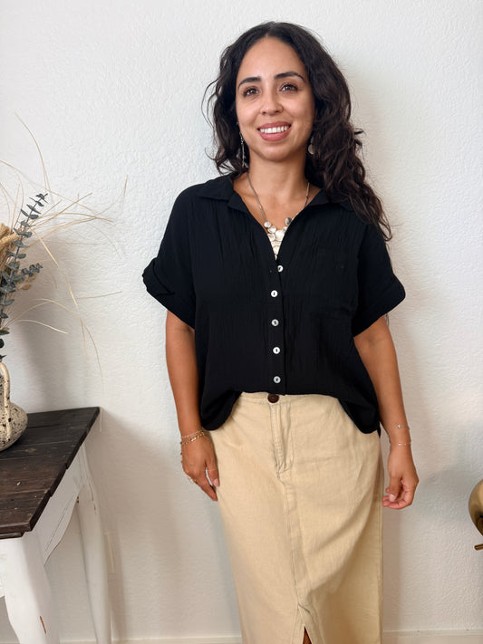 Black Gauzy Cotton Top