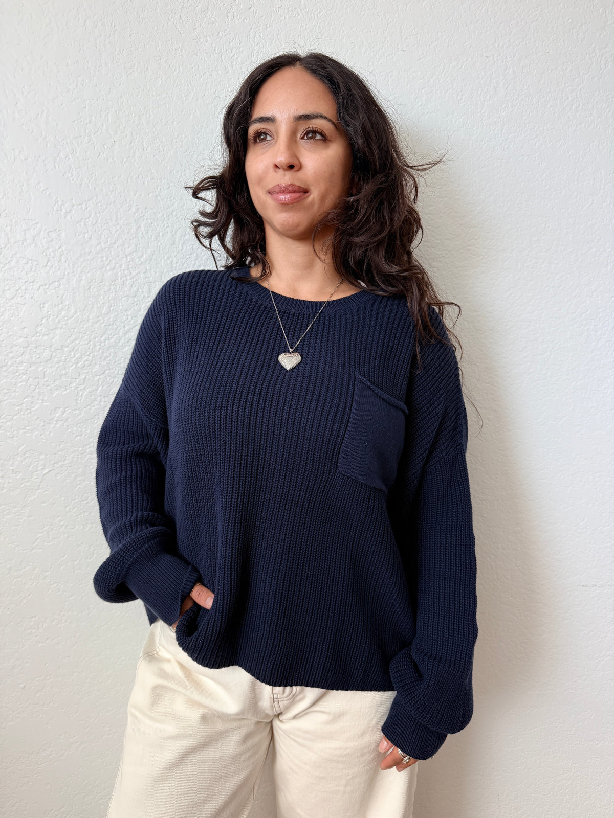 Navy Cozy Cotton Knit Sweater