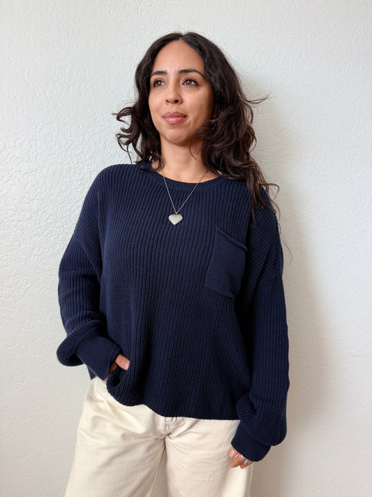 Navy Cozy Cotton Knit Sweater