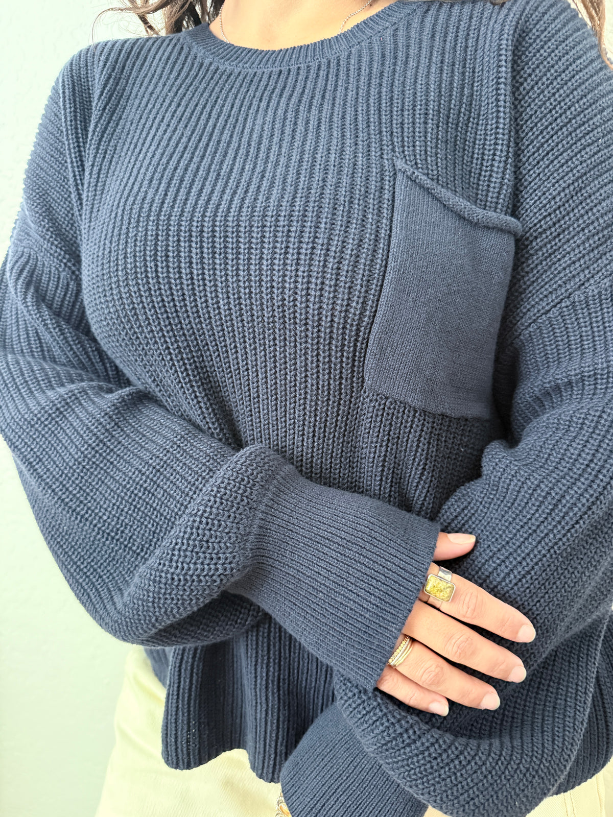 Navy Cozy Cotton Knit Sweater