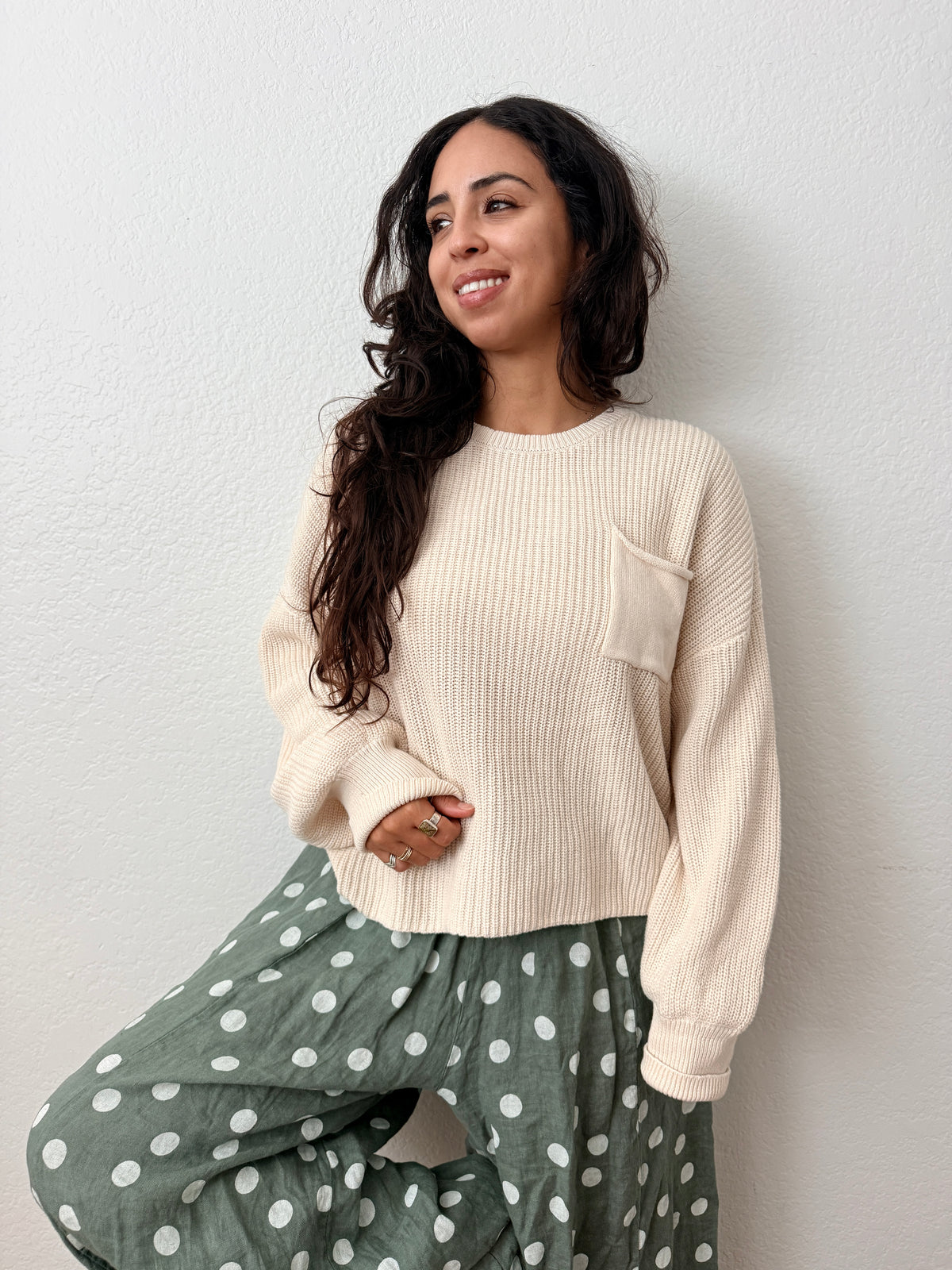 Cream Cozy Cotton Knit Sweater