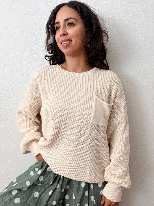 Cream Cozy Cotton Knit Sweater