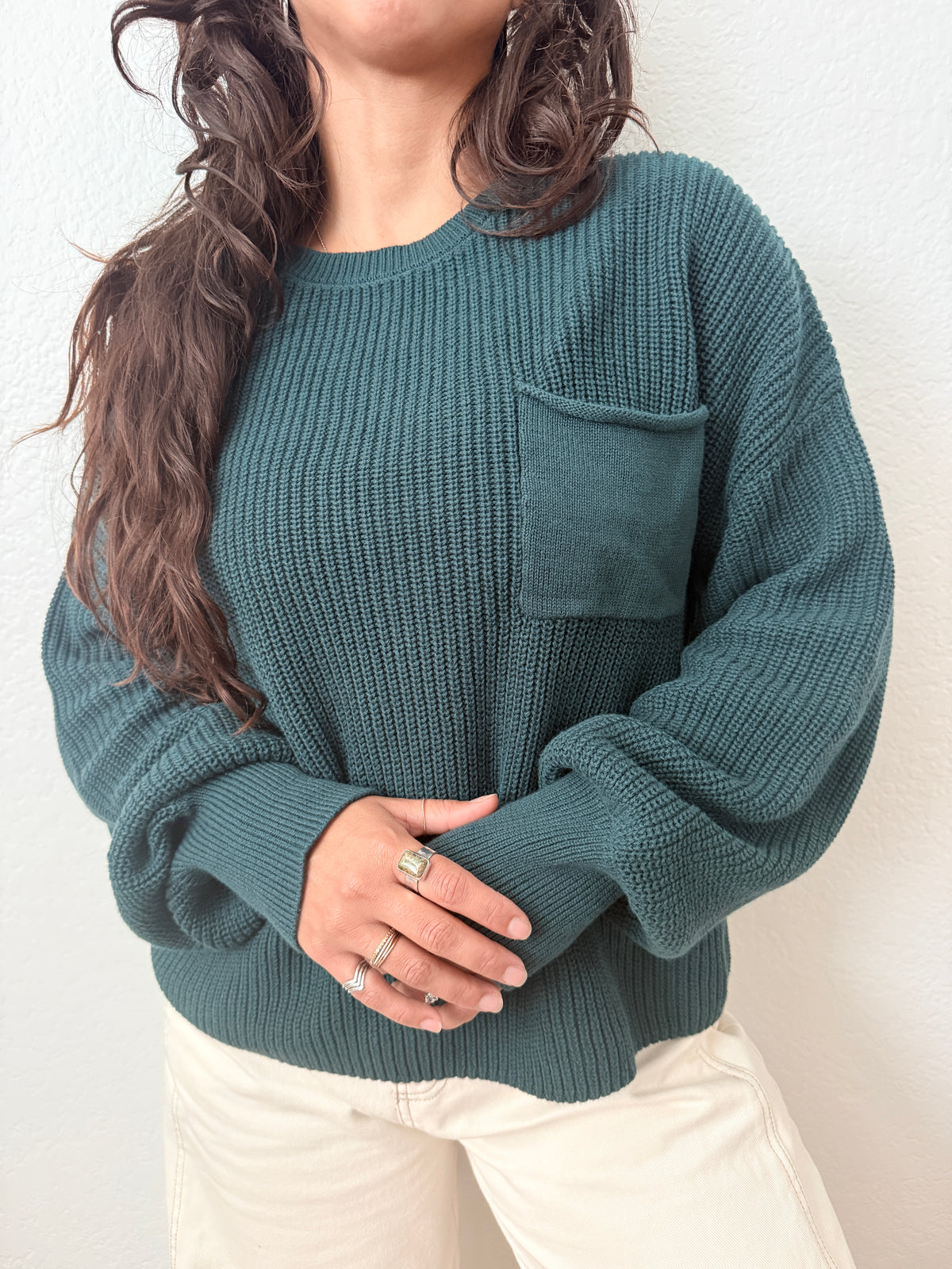 Hunter Green Cozy Cotton Knit Sweater
