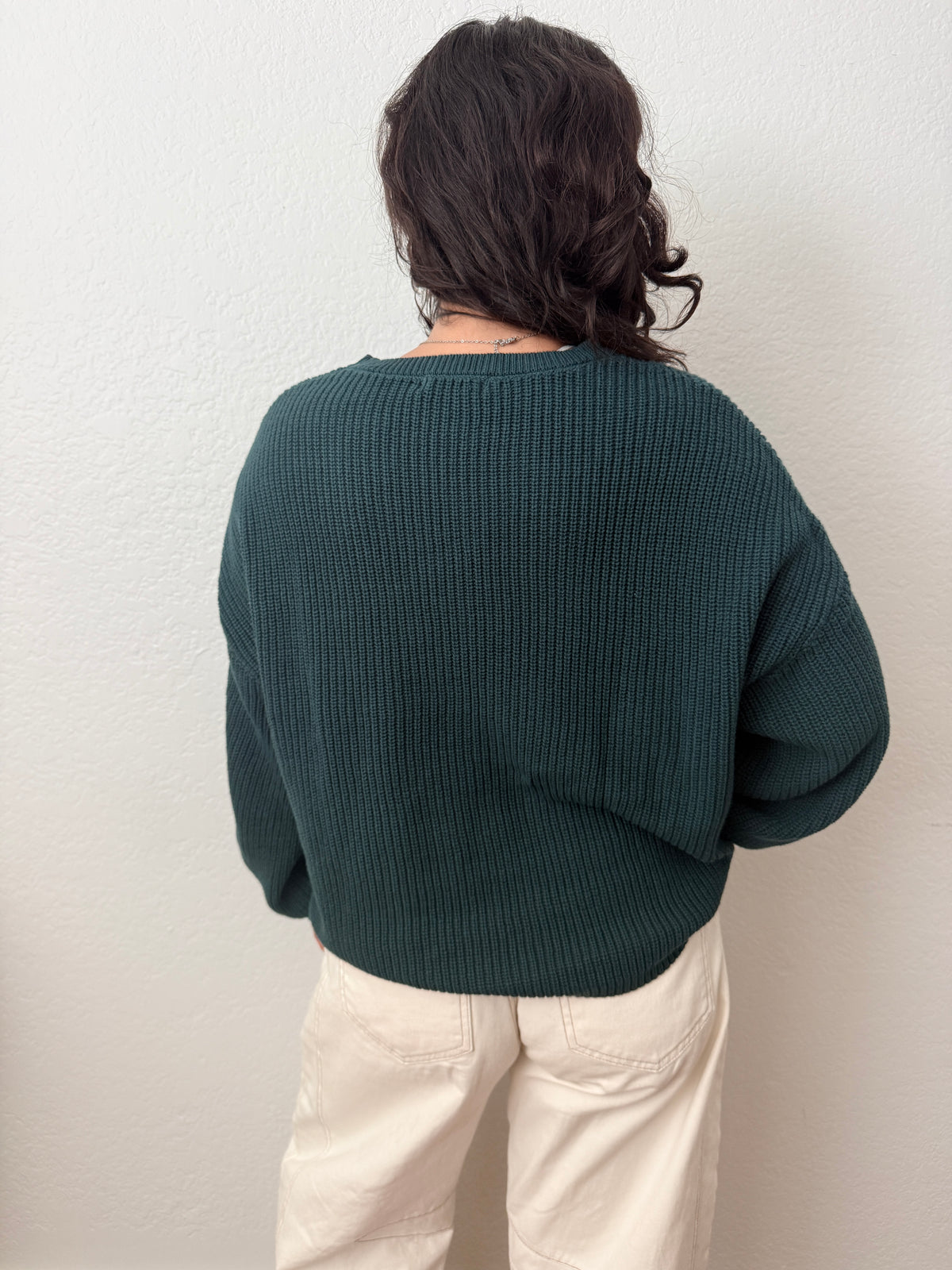 Hunter Green Cozy Cotton Knit Sweater