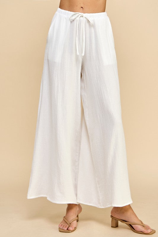 White Cotton Wide Leg Pants