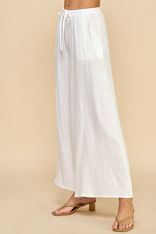 White Cotton Wide Leg Pants