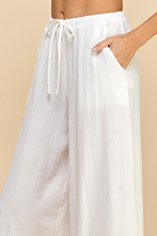White Cotton Wide Leg Pants